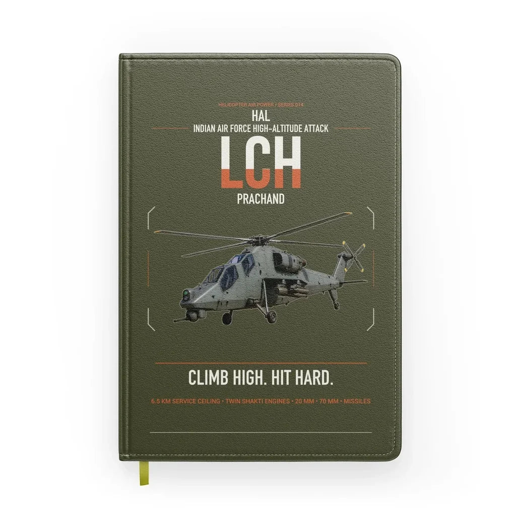HAL LCH Prachand design on green army notebook