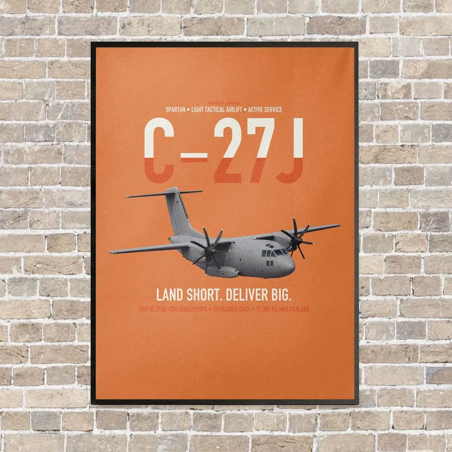 C-27J Spartan vertical canvas print - framed - orange background