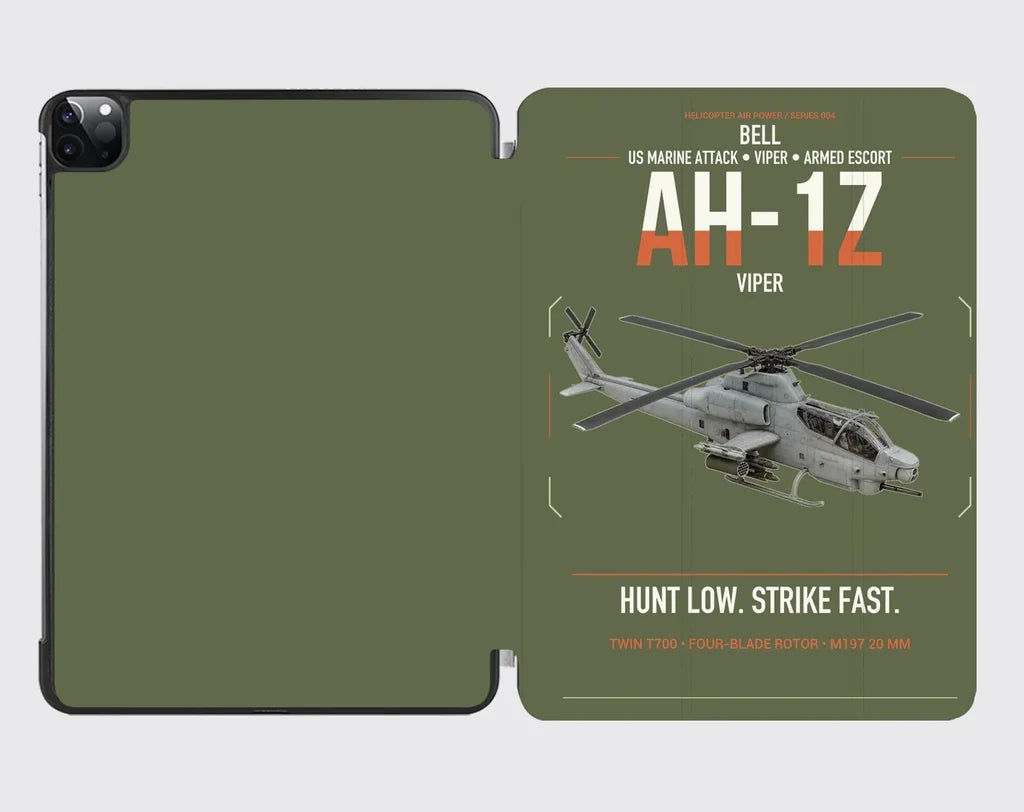 Bell AH-1Z Viper design on green army ipad tablet case