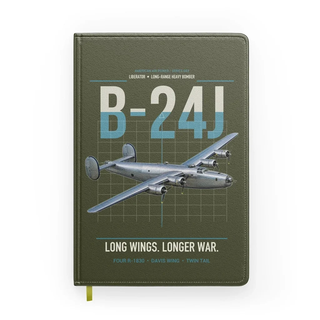 B-24J Liberator design on green army notebook
