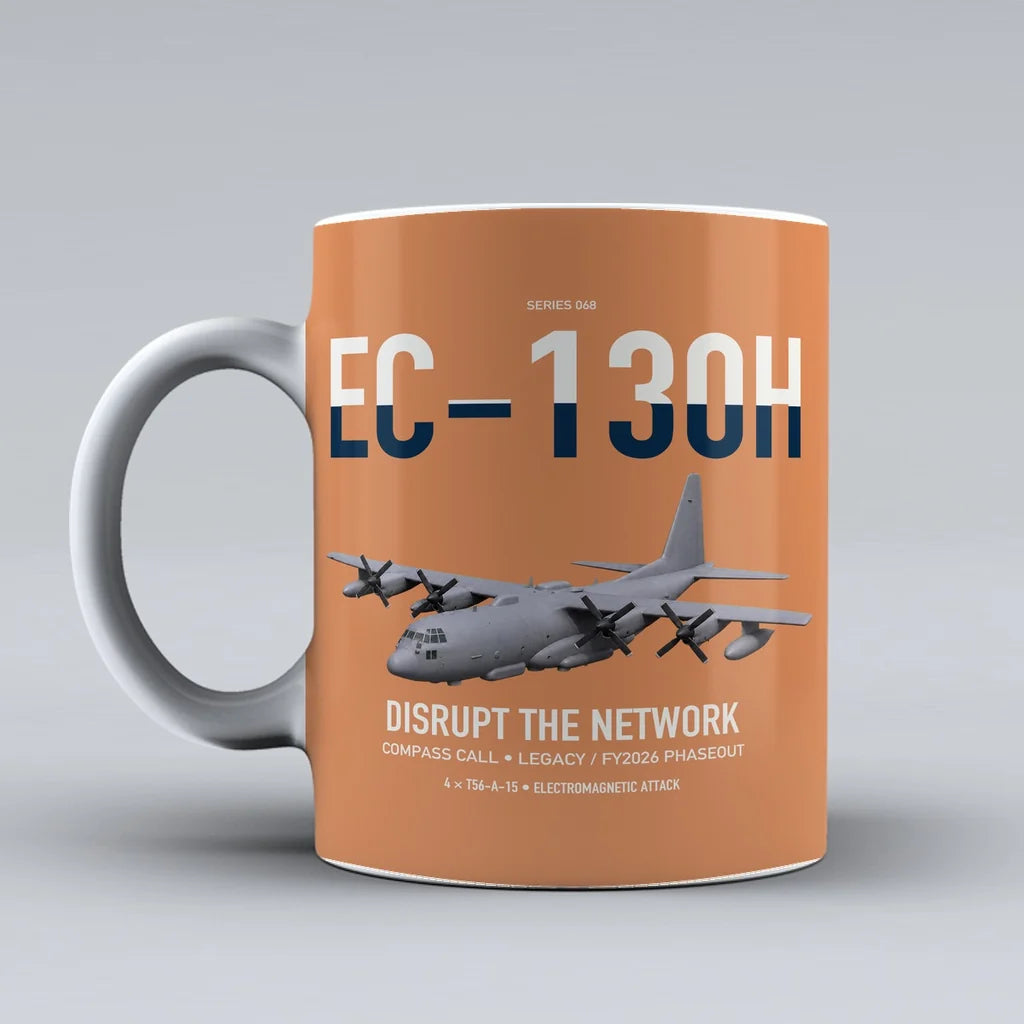 EC-130H Compass Call design on orange ceramic mug, double-side print