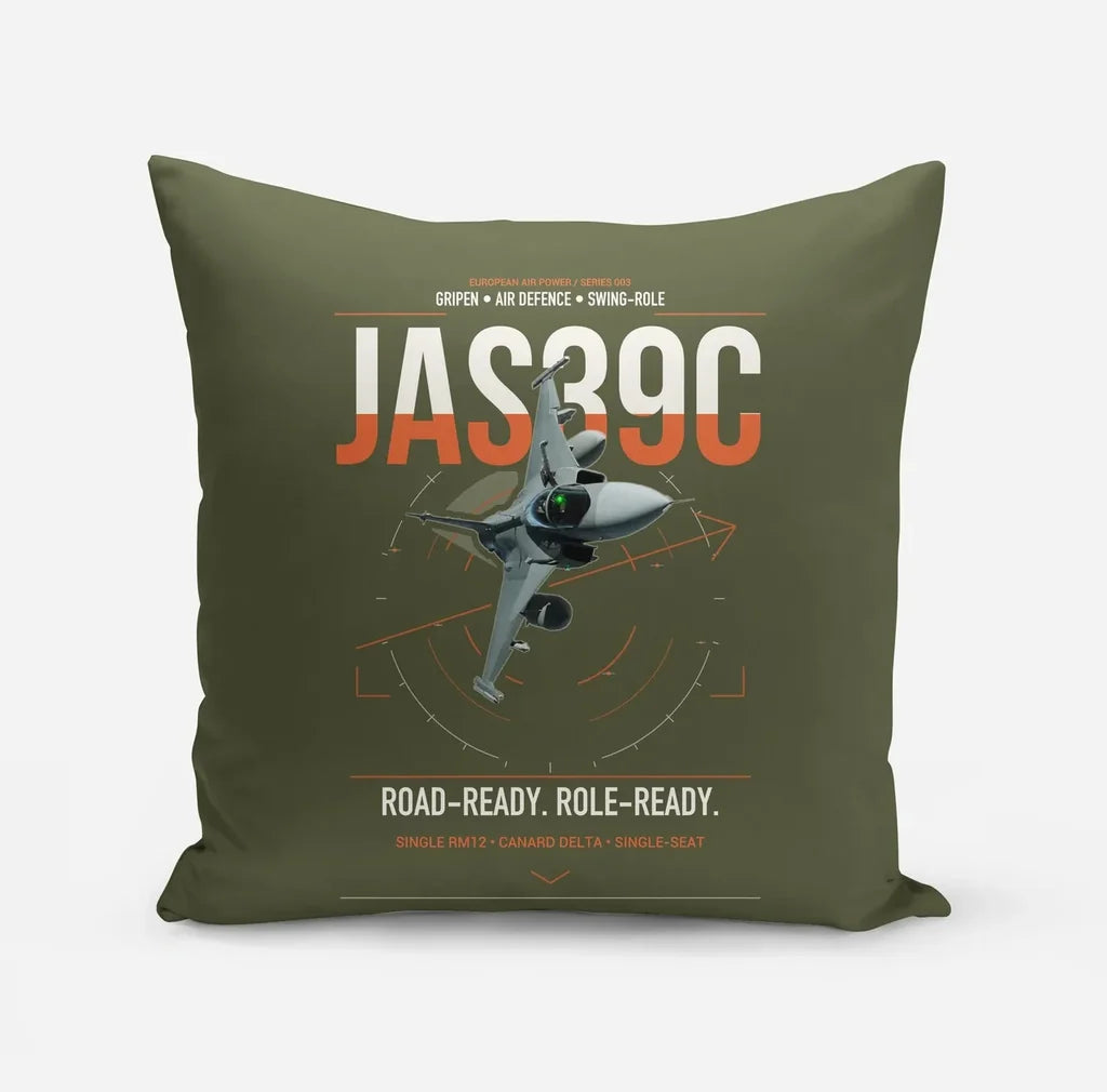 Saab JAS 39C Gripen design on green army pillow