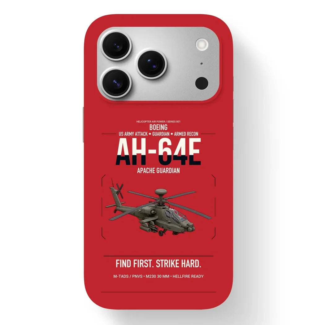 Boeing AH-64E Apache Guardian design on red magsafe iphone case, for iPhone 17 Pro