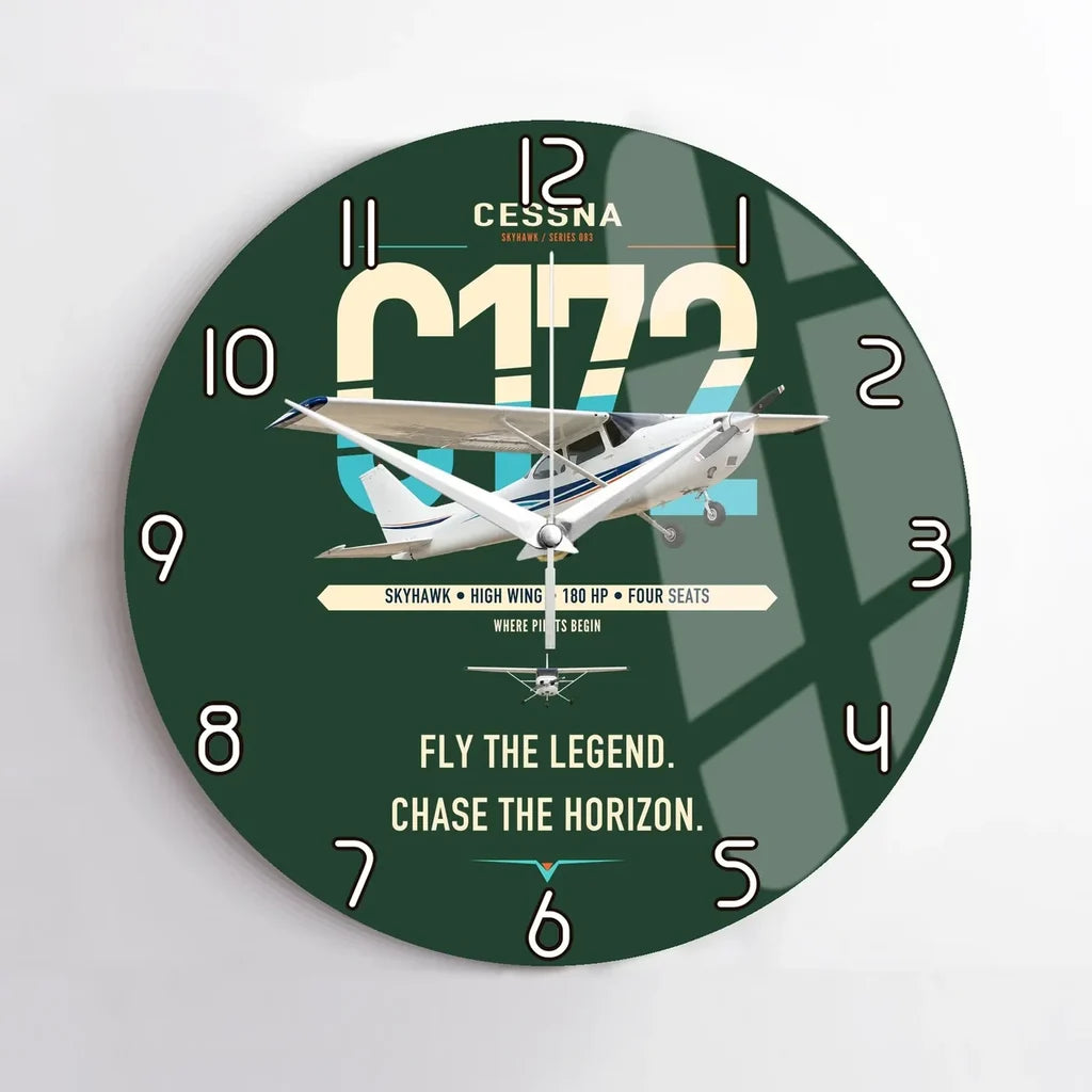 Cessna 172 Skyhawk design on dark green no frame wall clock