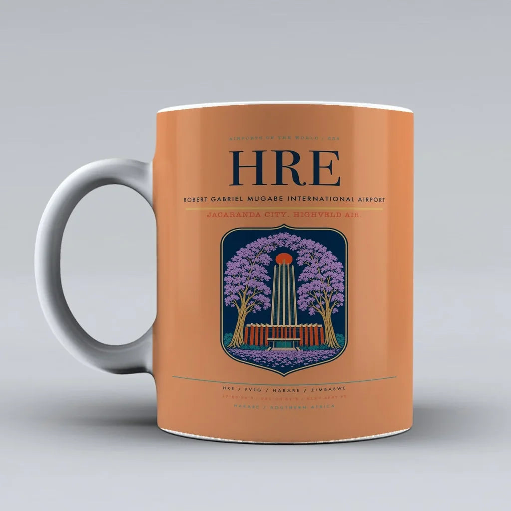 Gabriel Mugabe International Airport HRE Mug design on orange robert