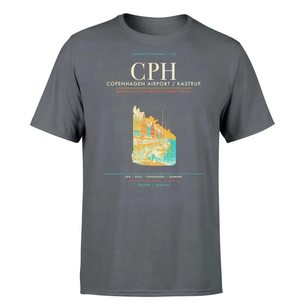 Copenhagen Airport (CPH) T-Shirt single-side front print in Gray | copenhagen-cph-airport-double-side-t-shirt