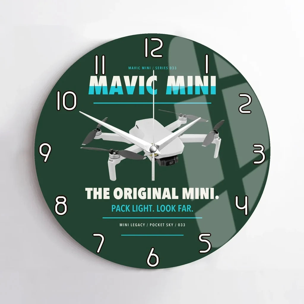 DJI Mavic Mini design on dark green no frame wall clock