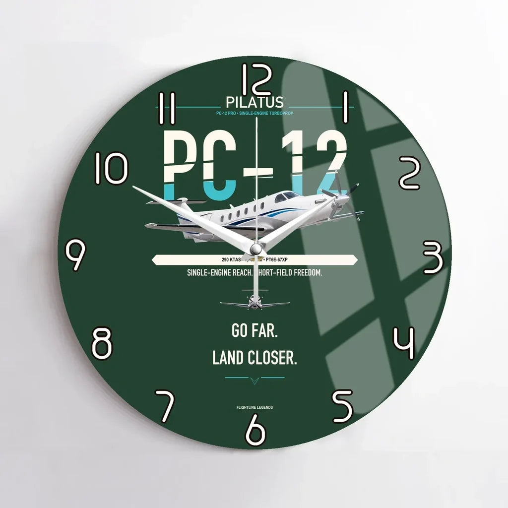 Pilatus PC-12 PRO design on dark green no frame wall clock