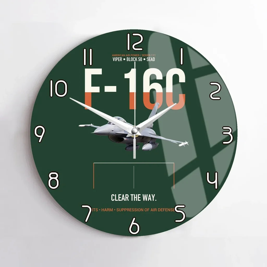 F-16C Block 50 Clear The Way design on dark green no frame wall clock