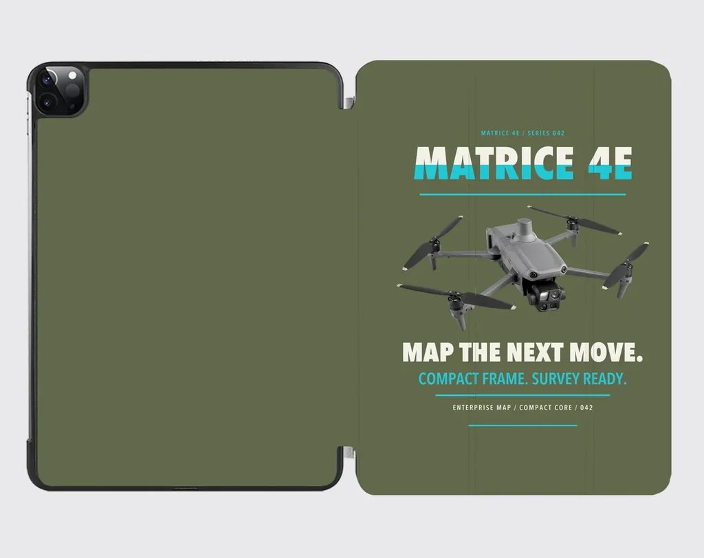 DJI Matrice 4E design on green army ipad tablet case