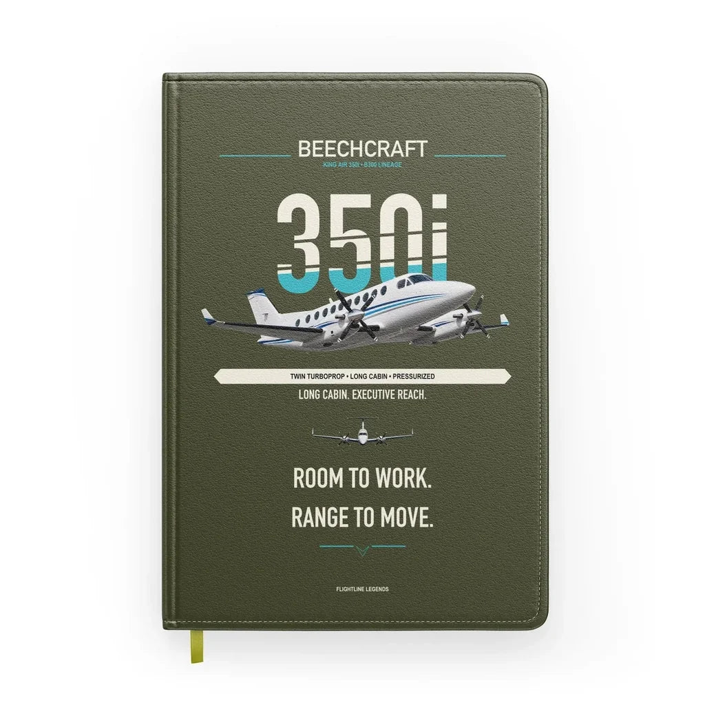 Beechcraft King Air 350i design on green army notebook