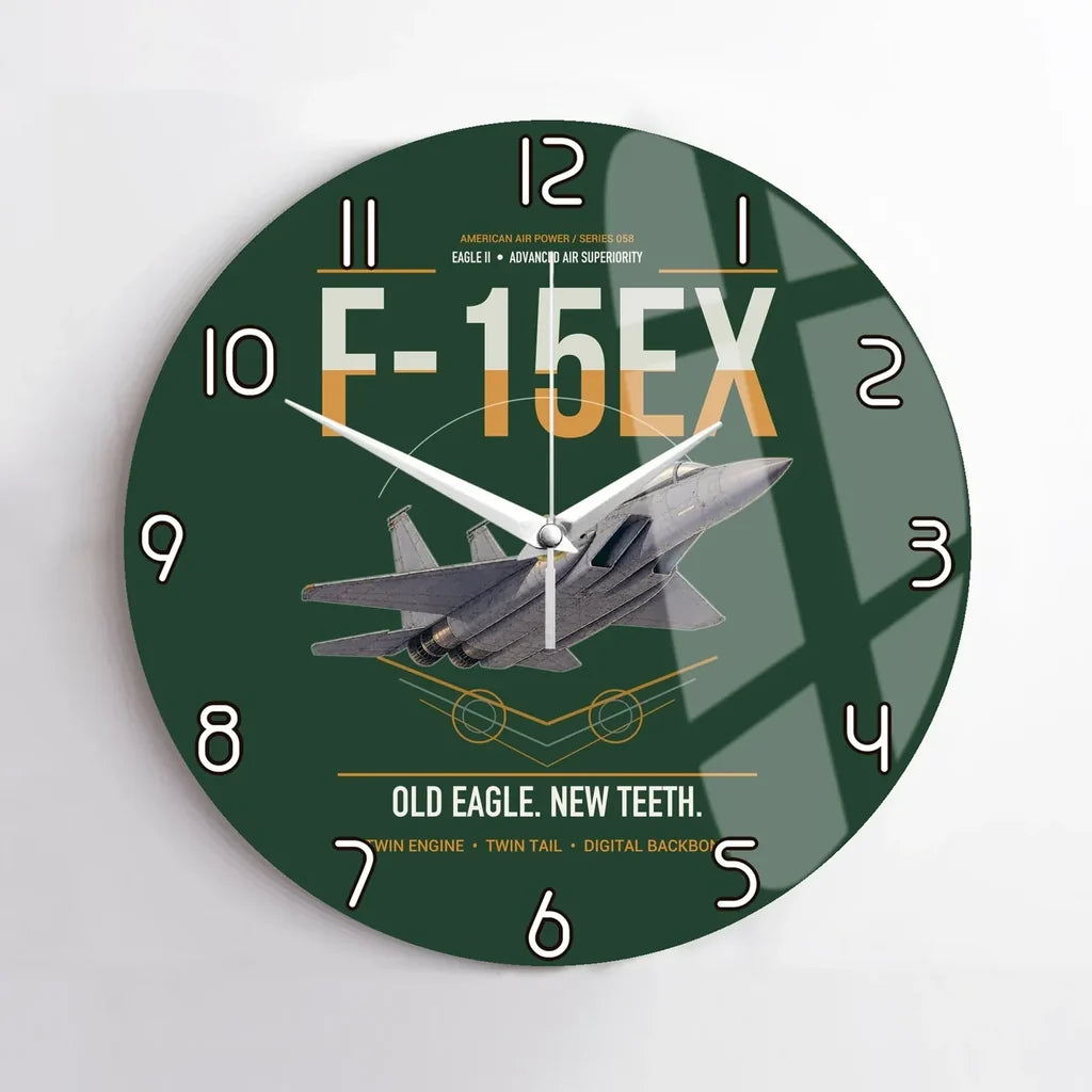 F-15EX Eagle II design on dark green no frame wall clock