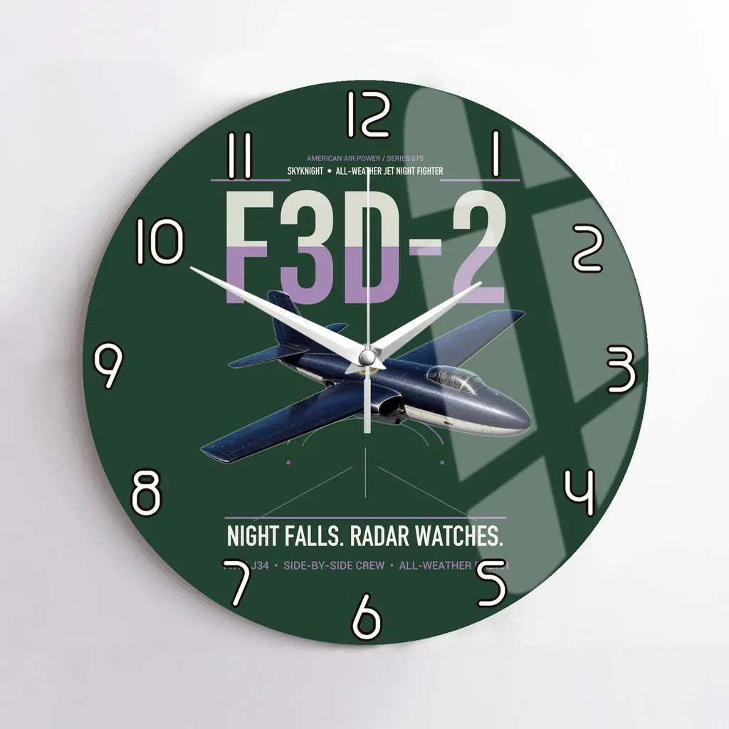F3D-2 Skyknight design on dark green no frame wall clock