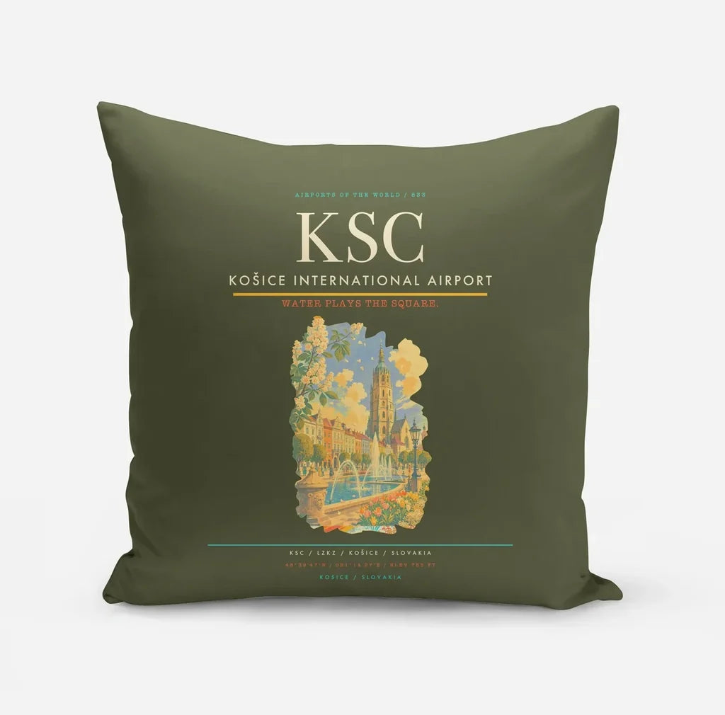 Košice International Airport (KSC) design on green army pillow