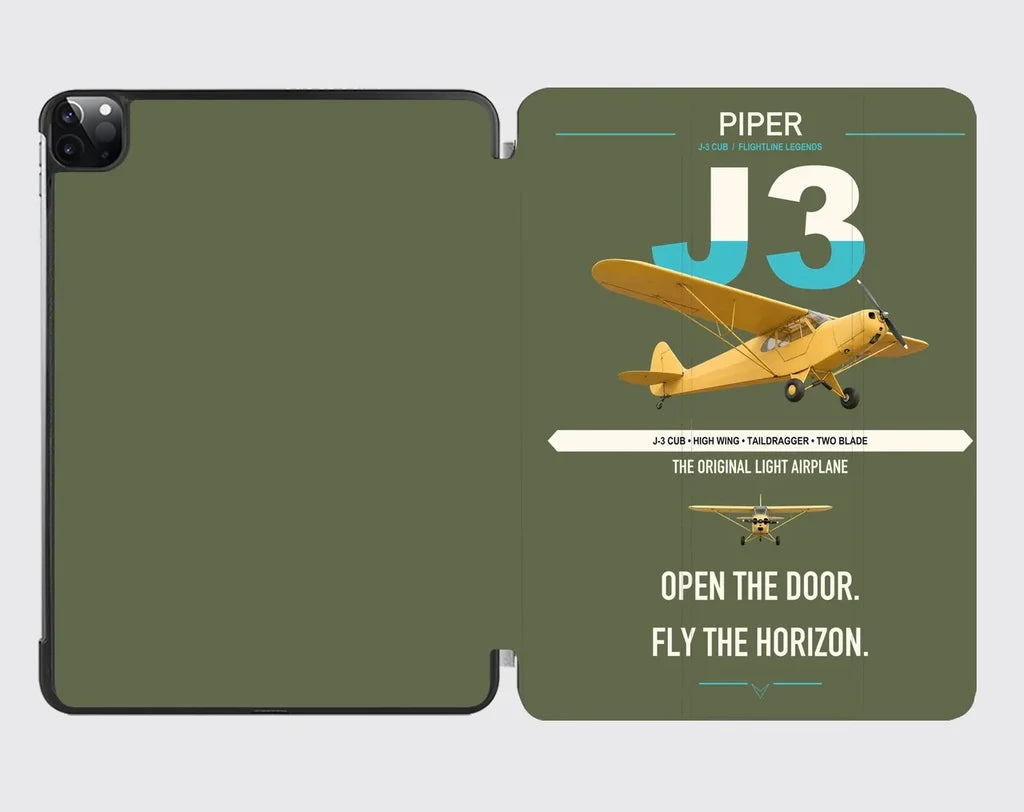 Piper J-3 Cub design on green army ipad tablet case