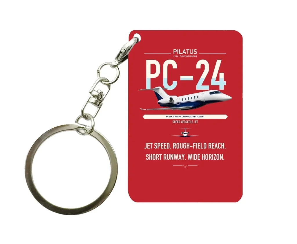 Pilatus PC-24 design on red designed key chain, double-side print