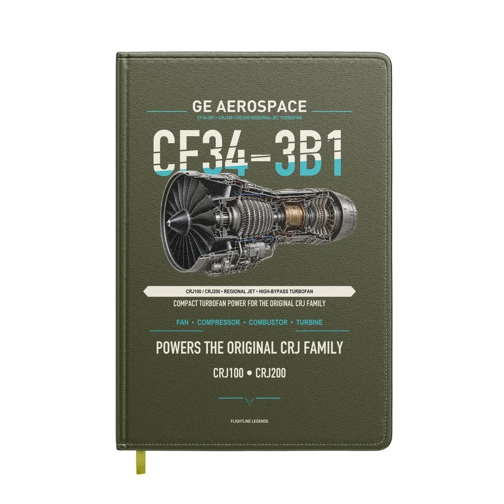 CF34-3B1 design on green army notebook
