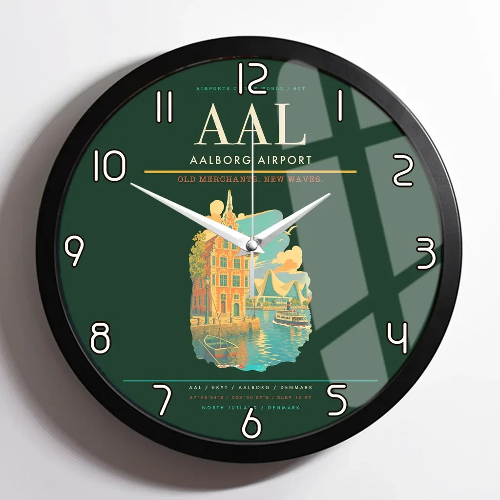Aalborg Airport AAL Wall-Clock Framed - Dark Green