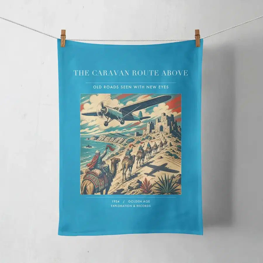 VINTAGE G4332 - The Caravan Route Above - Designed Towels design on turquoise
