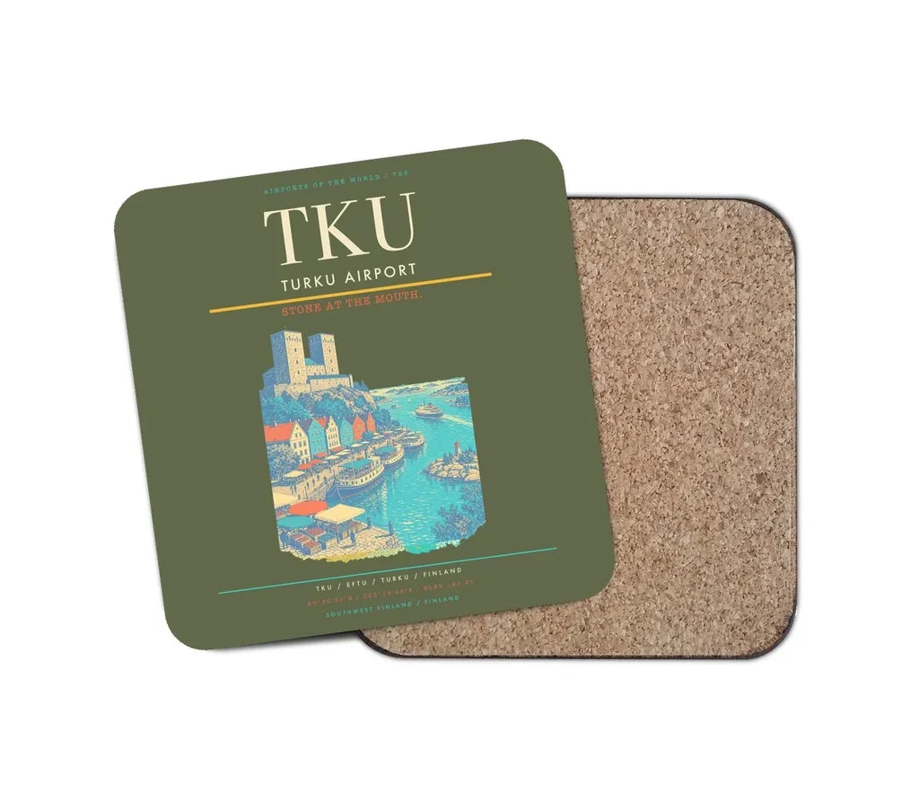 Turku Airport (TKU) design on green army 1 piece coaster
