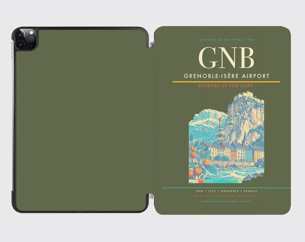 Grenoble-Isère Airport (GNB) design on green army ipad tablet case
