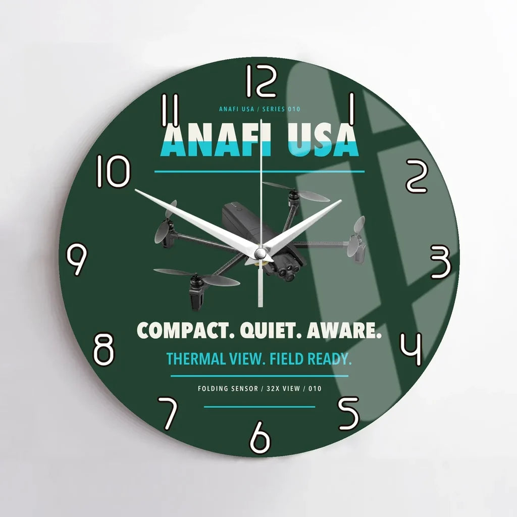 Parrot ANAFI USA design on dark green no frame wall clock