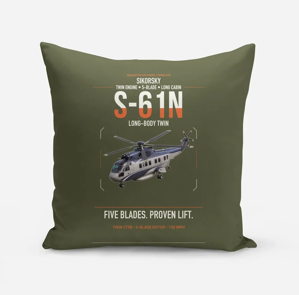 Sikorsky S-61N design on green army pillow