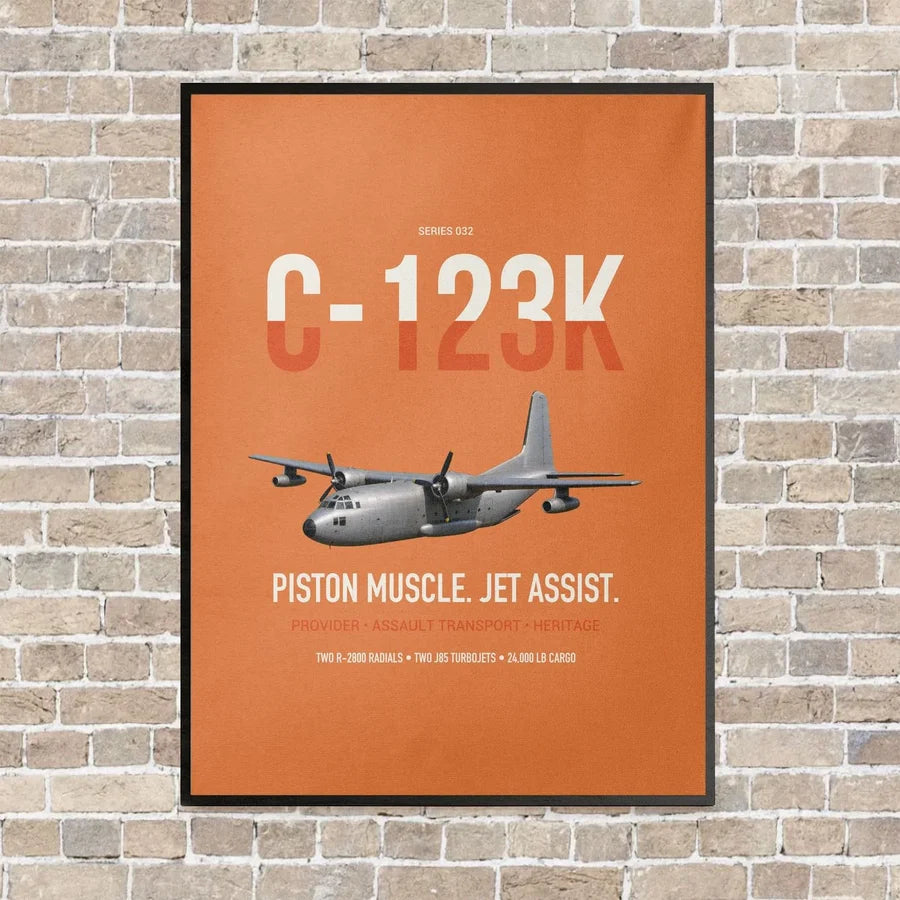 C-123K Provider vertical canvas print - framed - orange background