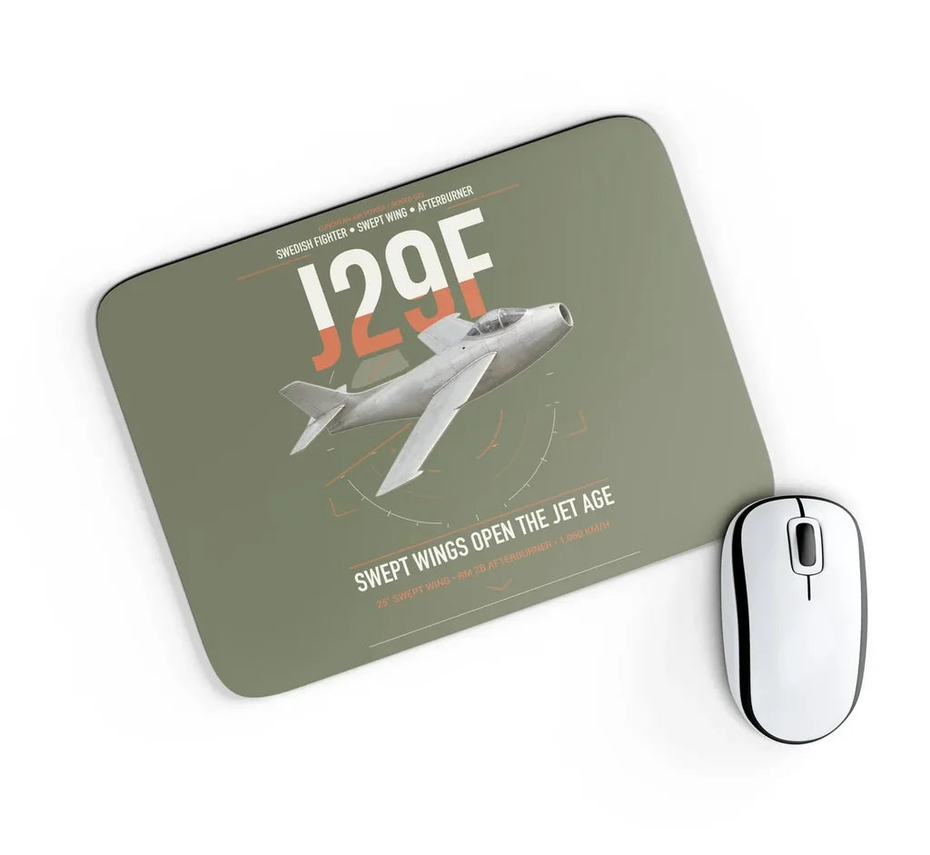 Saab J 29F Tunnan design on green army rectangle mouse pad
