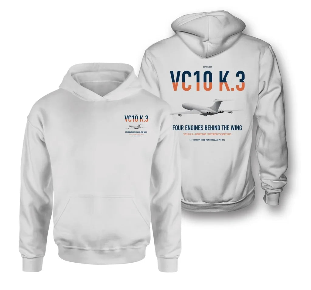 Vickers VC10 K.3 design on white double-side hoodie, double-side print