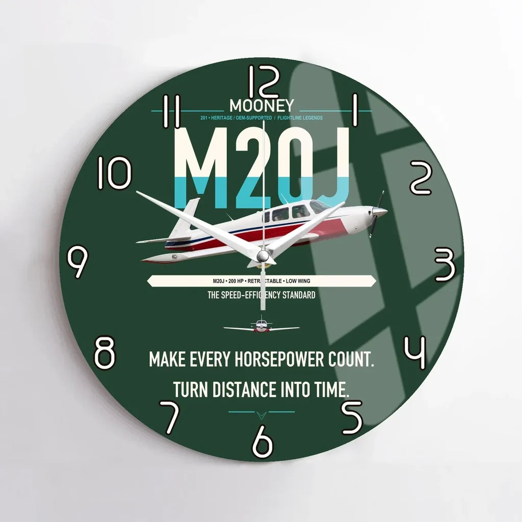 Mooney M20J 201 design on dark green no frame wall clock