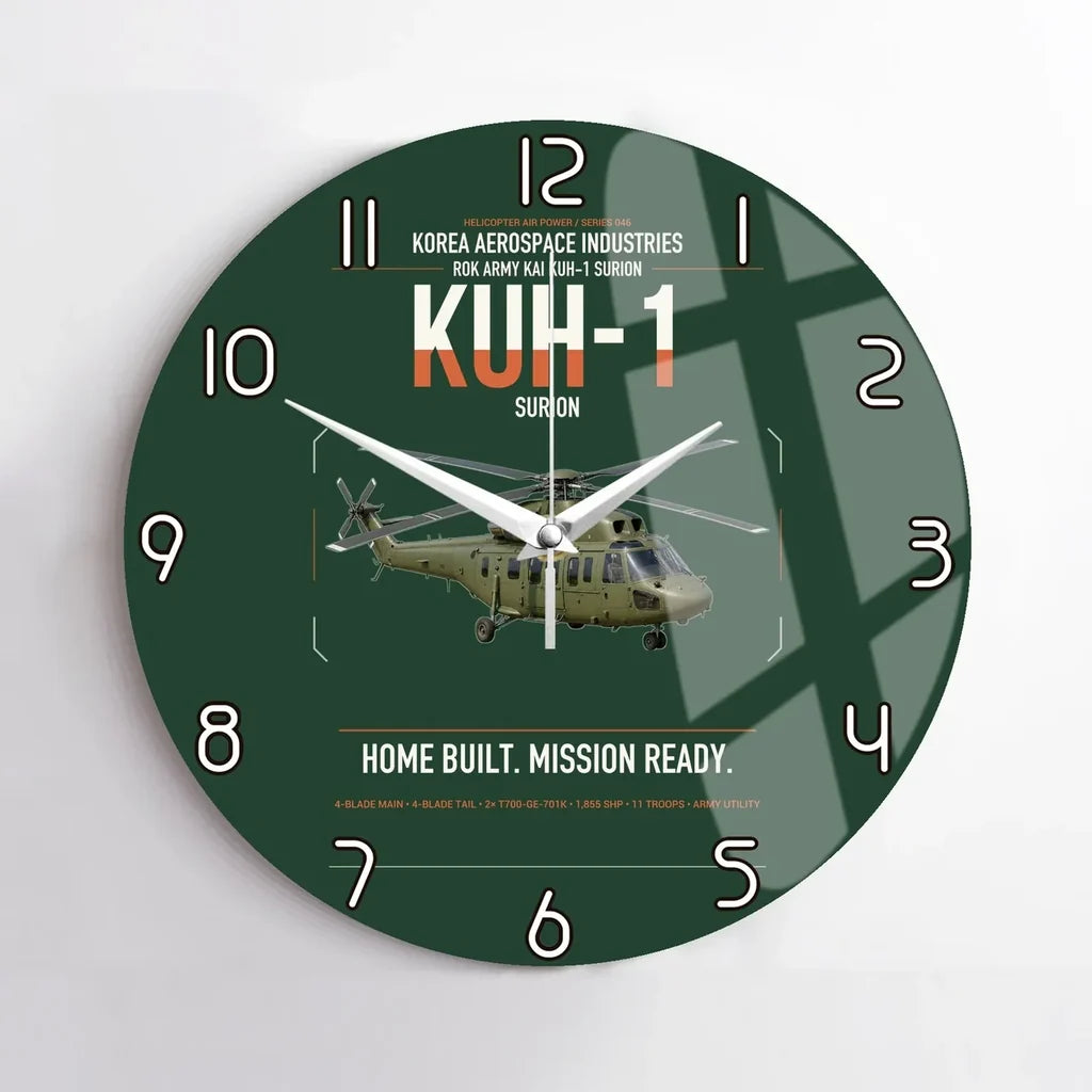 Korea Aerospace Industries KUH-1 Surion design on dark green no frame wall clock