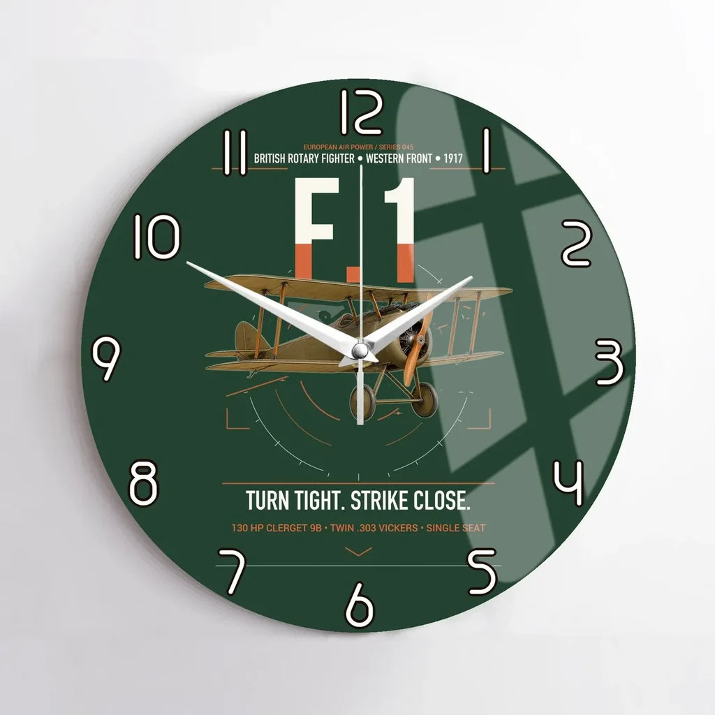 Sopwith Camel F.1 design on dark green no frame wall clock