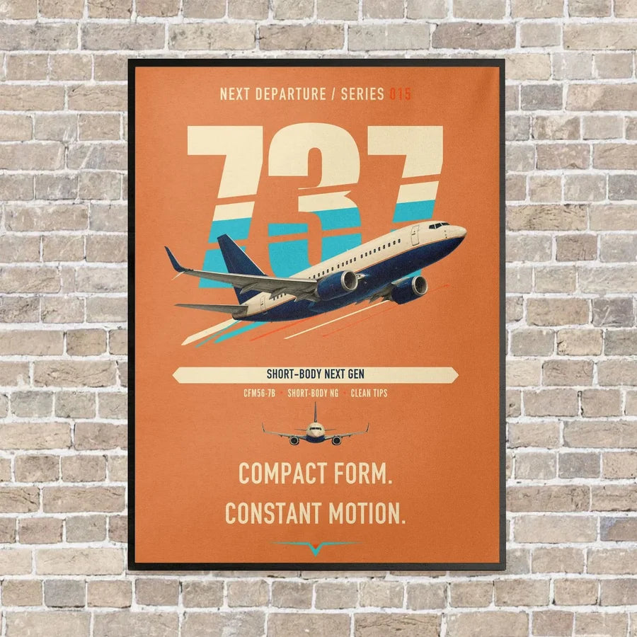 Boeing 737-700 NG vertical canvas print - framed - orange background