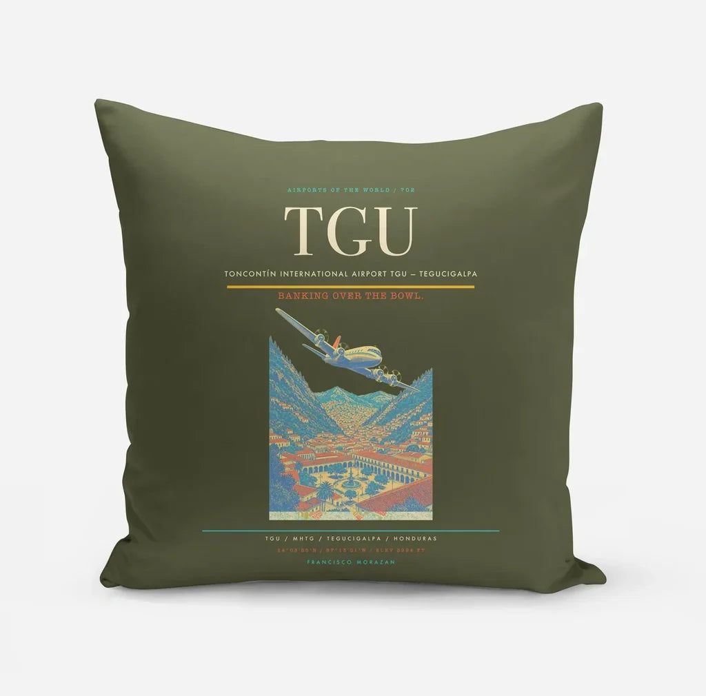 Toncontín International Airport (TGU) design on green army pillow