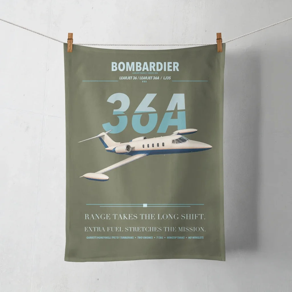 Bombardier Learjet 36A design on green army towel
