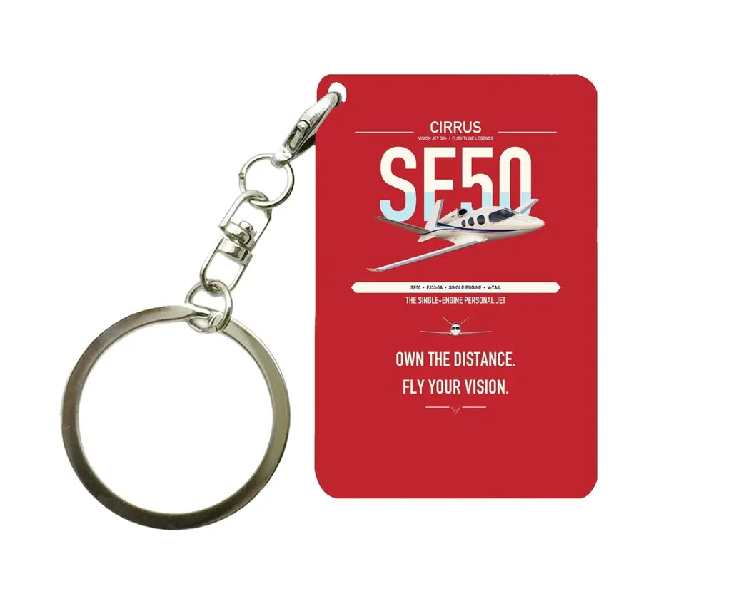 Cirrus Vision Jet G2+ design on red designed key chain, double-side print