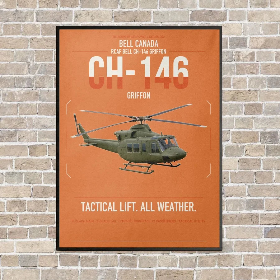 Bell Canada CH-146 Griffon vertical canvas print - framed - orange background