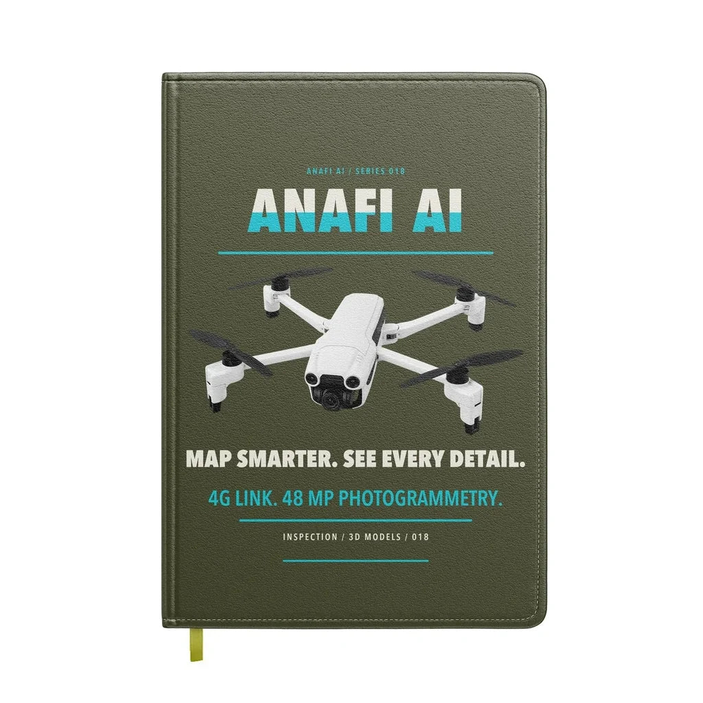 Parrot ANAFI Ai design on green army notebook