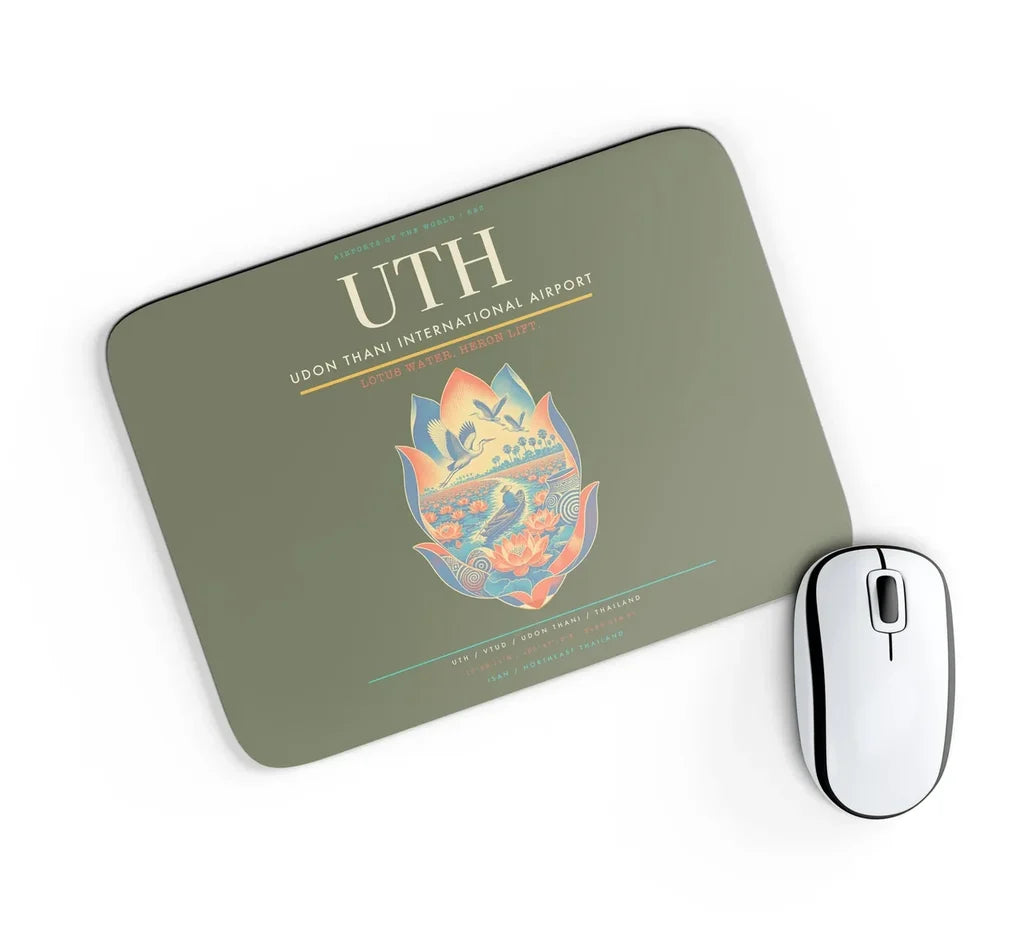 Udon Thani International Airport (UTH) design on green army rectangle mouse pad
