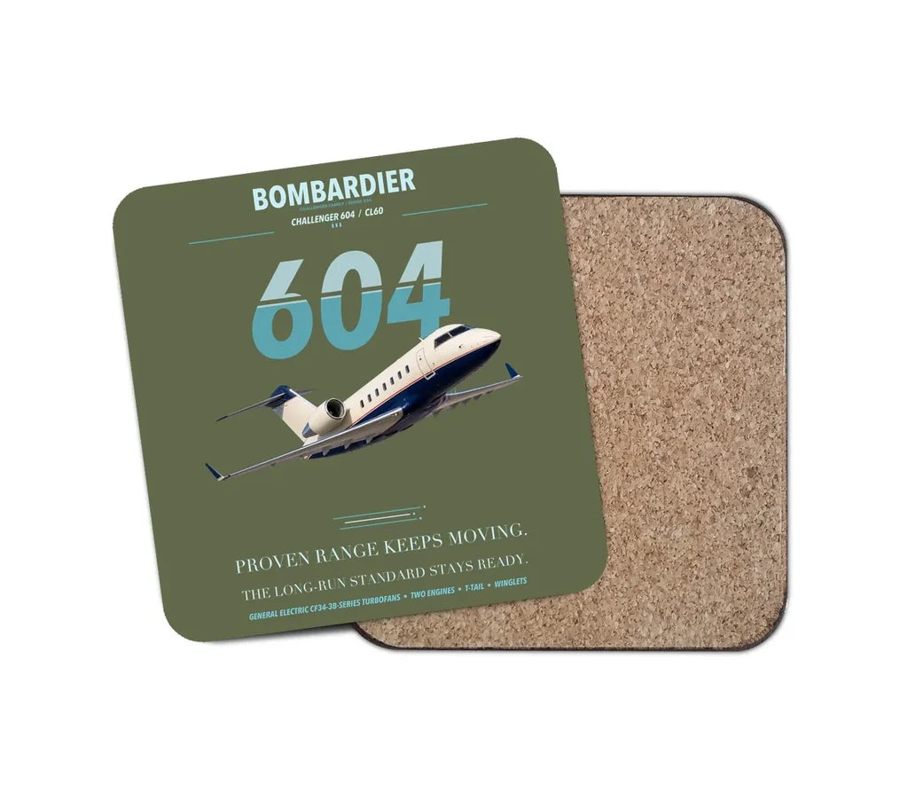 Bombardier Challenger 604 design on green army 1 piece coaster