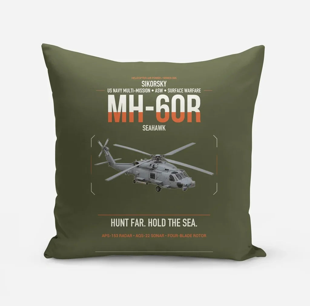 Sikorsky MH-60R Seahawk design on green army pillow