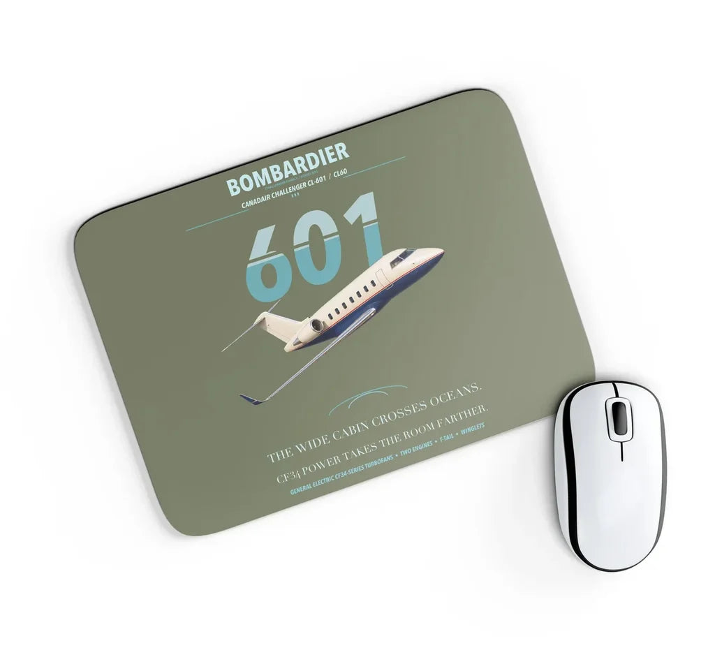 Bombardier Challenger 601 design on green army rectangle mouse pad