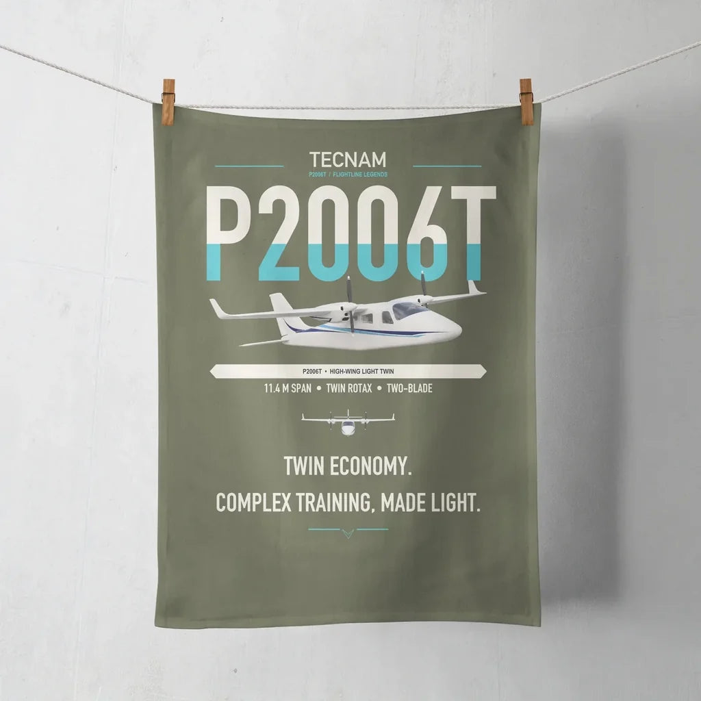 Tecnam P2006T design on green army towel