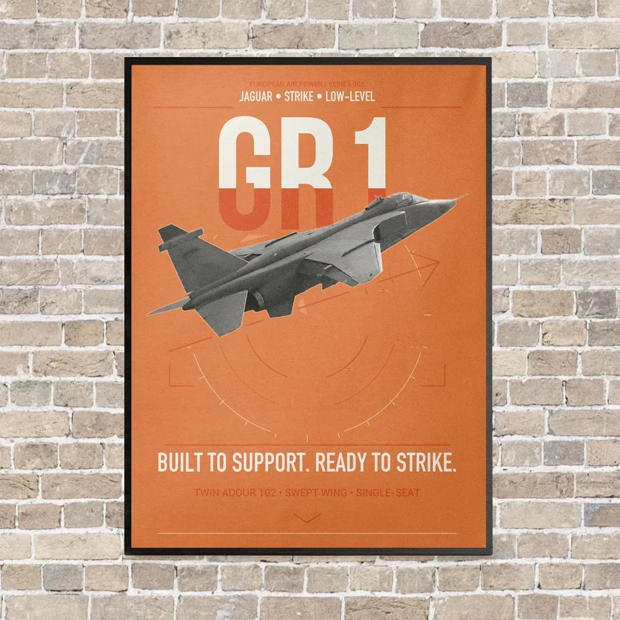 SEPECAT Jaguar GR1 vertical canvas print - framed - orange background