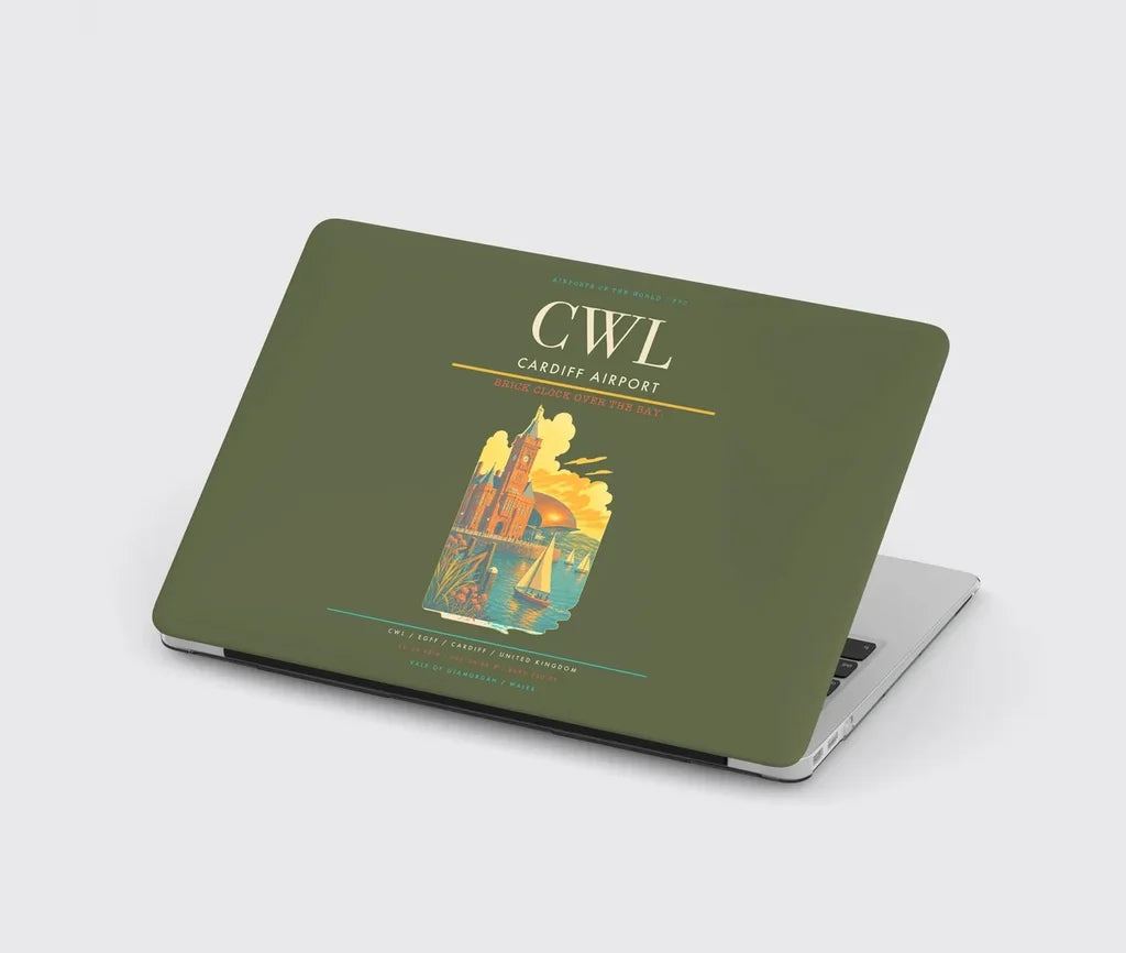 Cardiff Airport (CWL) design on green army MacBook case