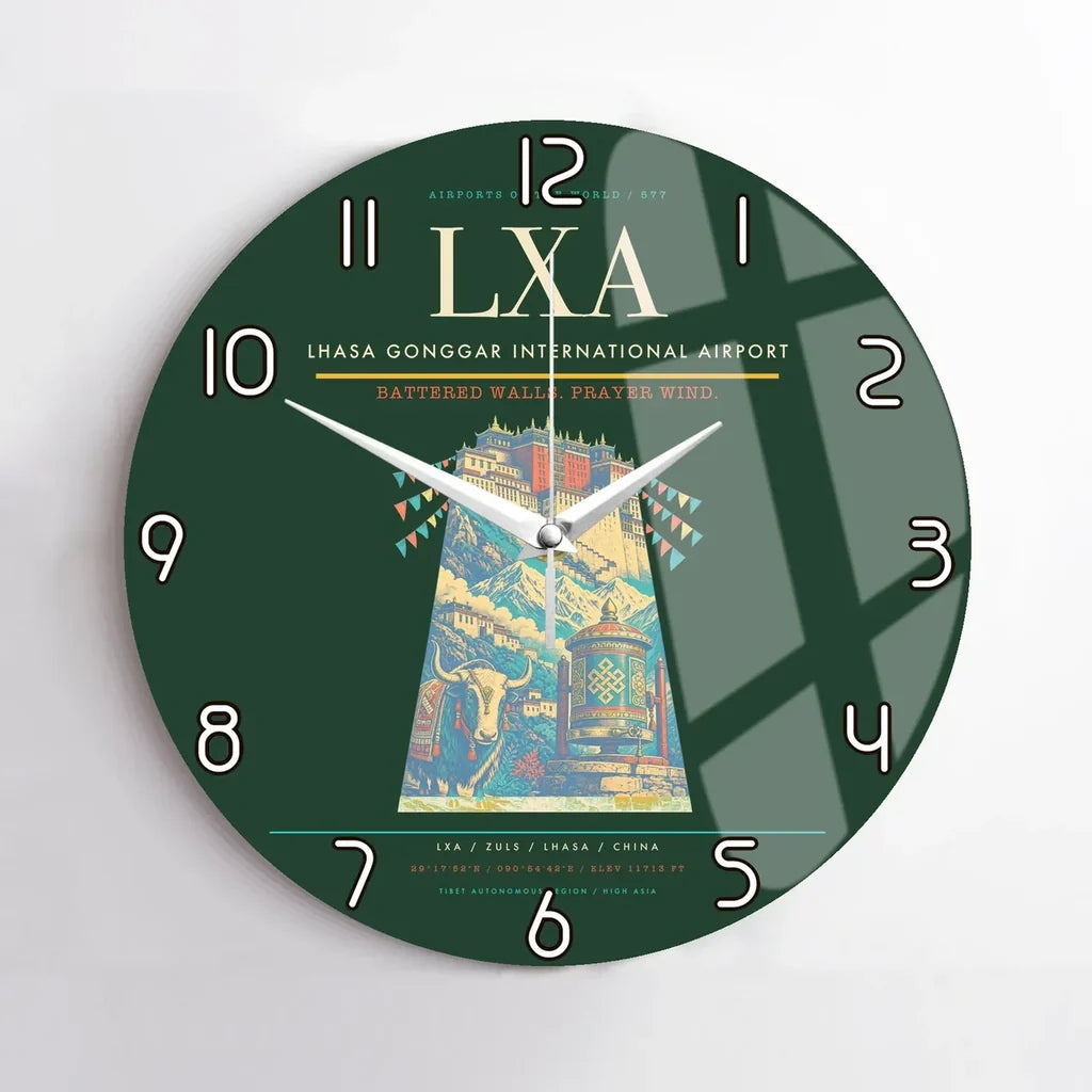Lhasa Gonggar International Airport (LXA) design on dark green no frame wall clock