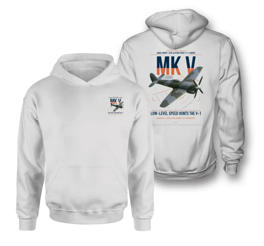 Hawker Tempest Mk V design on white double-side hoodie, double-side print