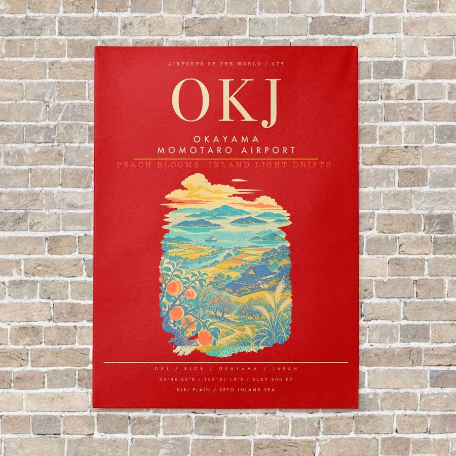 Okayama Momotaro Airport OKJ - Canvas Framed - Red