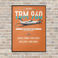 Thumbnail for Daher TBM 960 vertical canvas print - framed - orange background